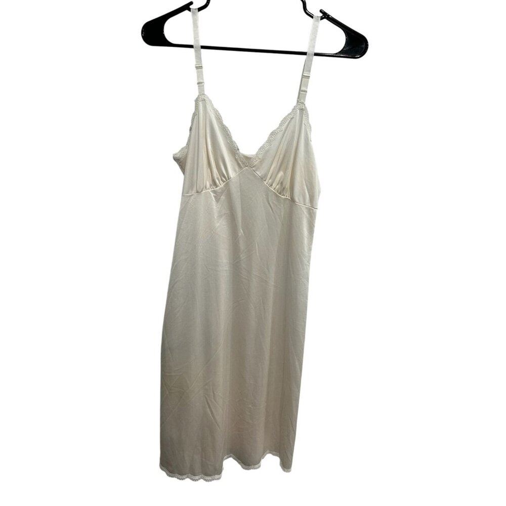 Vintage Shadowline Nylon Slip Dress With Lace Trim Ivory Color Womens Size 32